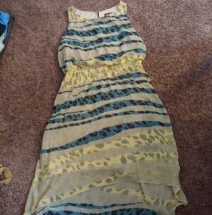 Enfocus studio tan, yellow&blue midi dress